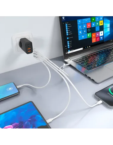 AISENS Cargador GaN 32W, 2xUSB-C PD3.0, 2xUSB-A, Negro