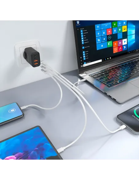 AISENS Cargador GaN 32W, 2xUSB-C PD3.0, 2xUSB-A, Negro