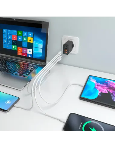 AISENS Cargador GaN 32W, 2xUSB-C PD3.0, 2xUSB-A, Negro