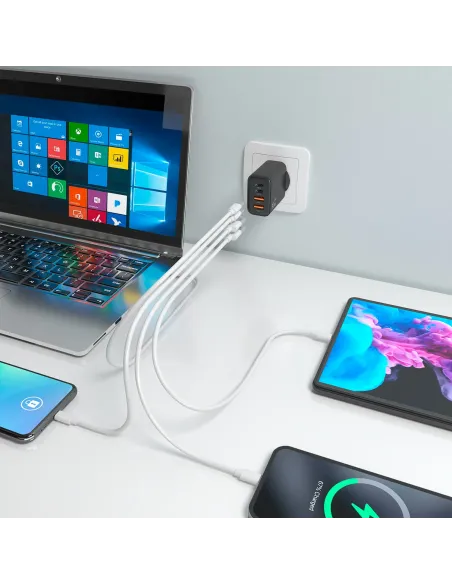 AISENS Cargador GaN 32W, 2xUSB-C PD3.0, 2xUSB-A, Negro