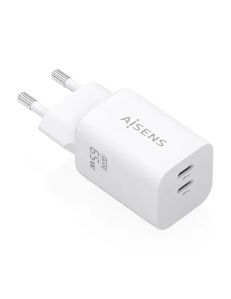 AISENS Cargador GaN 65W, 2xUSB-C PD3.0 QC4.0, Blanco