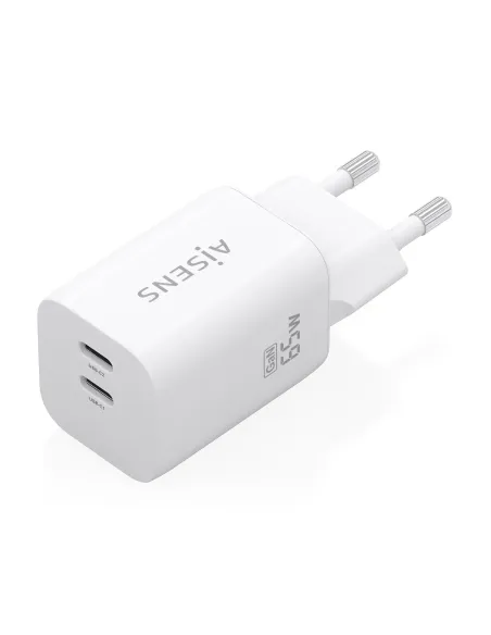 AISENS Cargador GaN 65W, 2xUSB-C PD3.0 QC4.0, Blanco