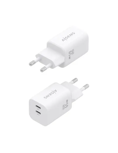 AISENS Cargador GaN 65W, 2xUSB-C PD3.0 QC4.0, Blanco