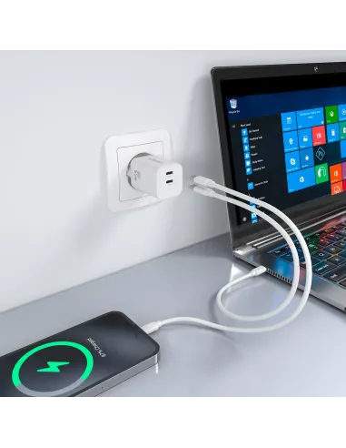 AISENS Cargador GaN 65W, 2xUSB-C PD3.0 QC4.0, Blanco