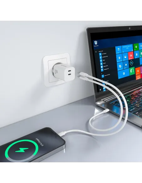 AISENS Cargador GaN 65W, 2xUSB-C PD3.0 QC4.0, Blanco