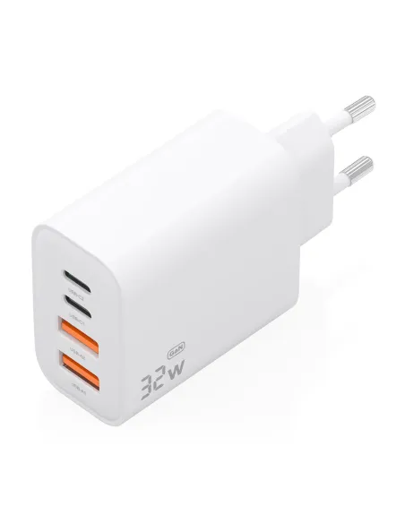AISENS Cargador GaN 32W, 2xUSB-C PD3.0, 2xUSB-A, Blanco