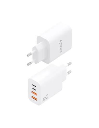 AISENS Cargador GaN 32W, 2xUSB-C PD3.0, 2xUSB-A, Blanco