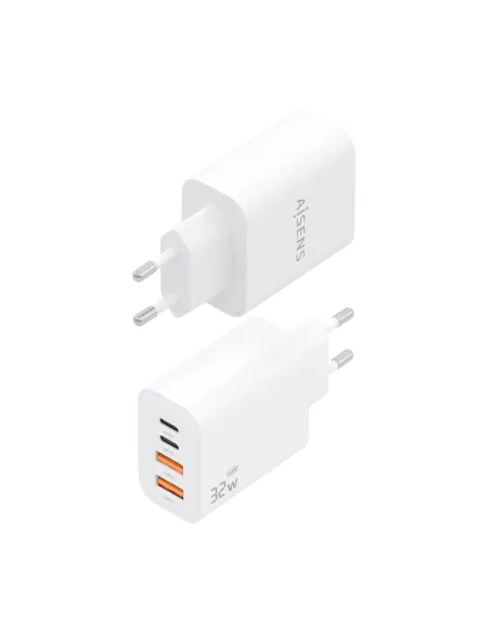 AISENS Cargador GaN 32W, 2xUSB-C PD3.0, 2xUSB-A, Blanco
