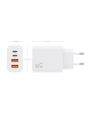AISENS Cargador GaN 32W, 2xUSB-C PD3.0, 2xUSB-A, Blanco