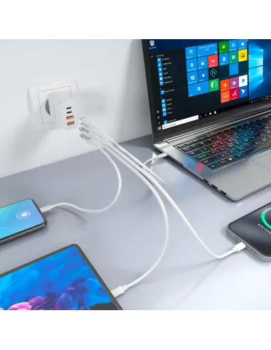 AISENS Cargador GaN 32W, 2xUSB-C PD3.0, 2xUSB-A, Blanco