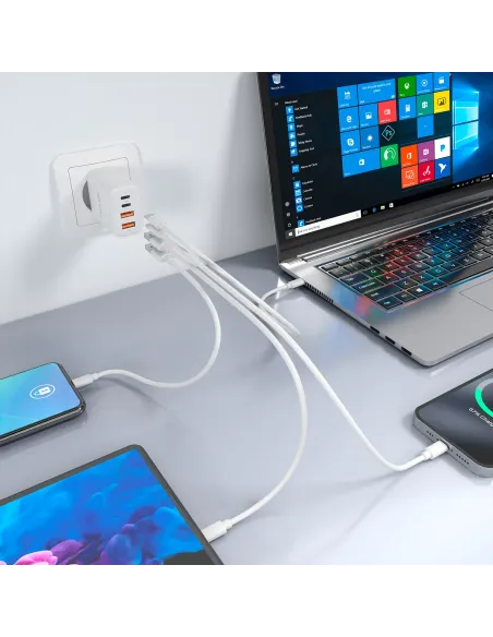 AISENS Cargador GaN 32W, 2xUSB-C PD3.0, 2xUSB-A, Blanco