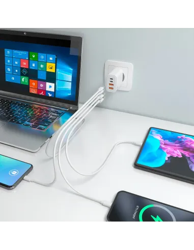 AISENS Cargador GaN 32W, 2xUSB-C PD3.0, 2xUSB-A, Blanco