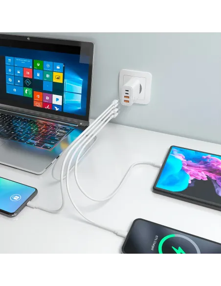 AISENS Cargador GaN 32W, 2xUSB-C PD3.0, 2xUSB-A, Blanco