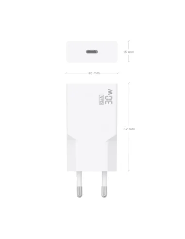 AISENS Cargador Ultra Delgado GaN 30W, 1xUSB-C PD3.0, Blanco