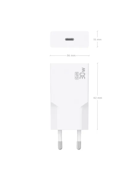 AISENS Cargador Ultra Delgado GaN 30W, 1xUSB-C PD3.0, Blanco