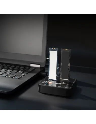 TooQ Docking Station USB-C 3.2 Gen 2 Dual Bay para SSD M.2 NGFF NVMe Clonador, Negro