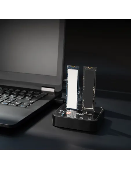 TooQ Docking Station USB-C 3.2 Gen 2 Dual Bay para SSD M.2 NGFF NVMe Clonador, Negro