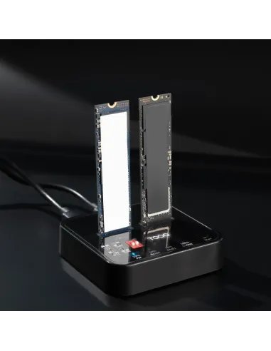 TooQ Docking Station USB-C 3.2 Gen 2 Dual Bay para SSD M.2 NGFF NVMe Clonador, Negro