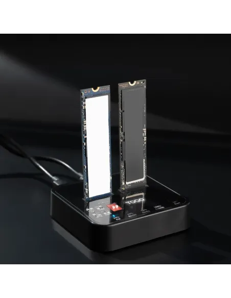 TooQ Docking Station USB-C 3.2 Gen 2 Dual Bay para SSD M.2 NGFF NVMe Clonador, Negro