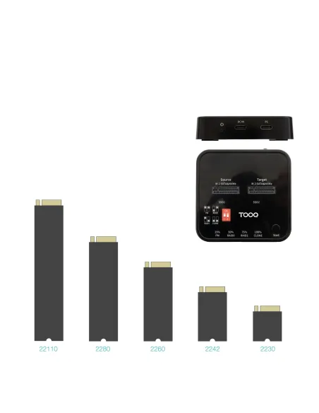 TooQ Docking Station USB-C 3.2 Gen 2 Dual Bay para SSD M.2 NGFF NVMe Clonador, Negro