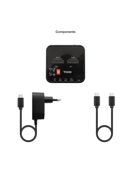 TooQ Docking Station USB-C 3.2 Gen 2 Dual Bay para SSD M.2 NGFF NVMe Clonador, Negro