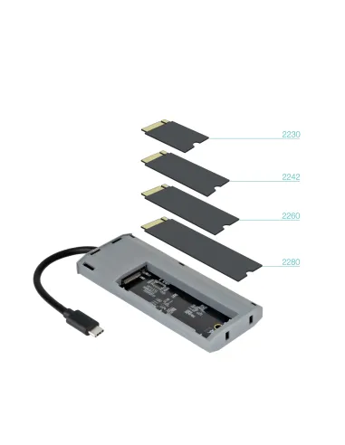 TooQ Caja externa para SSD M.2 NGFF NVMe + HUB USB 3.2 Gen2 con 1xUSB-C PD + 2xUSB-A + USB-C + HDMI, Gris