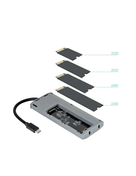 TooQ Caja externa para SSD M.2 NGFF NVMe + HUB USB 3.2 Gen2 con 1xUSB-C PD + 2xUSB-A + USB-C + HDMI, Gris