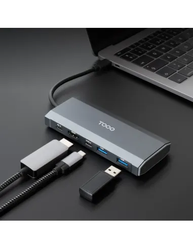 TooQ Caja externa para SSD M.2 NGFF NVMe + HUB USB 3.2 Gen2 con 1xUSB-C PD + 2xUSB-A + USB-C + HDMI, Gris