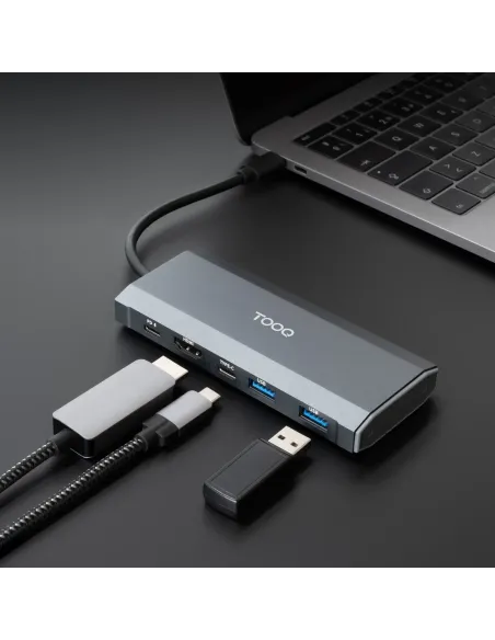 TooQ Caja externa para SSD M.2 NGFF NVMe + HUB USB 3.2 Gen2 con 1xUSB-C PD + 2xUSB-A + USB-C + HDMI, Gris