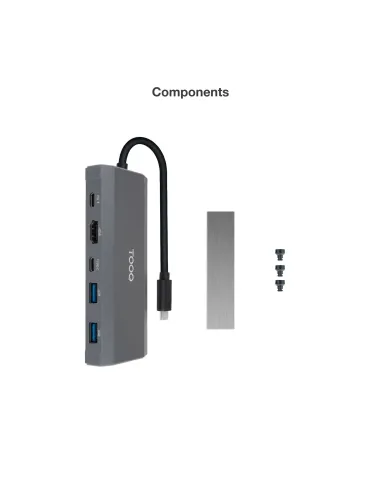 TooQ Caja externa para SSD M.2 NGFF NVMe + HUB USB 3.2 Gen2 con 1xUSB-C PD + 2xUSB-A + USB-C + HDMI, Gris