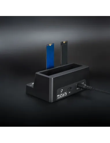 TooQ Docking Station USB-C 3.2 Gen 2 Dos Bahías para SSD M.2 NVMe + Bahía para 2,5"- 3,5" para HDD + Clonador, Negro