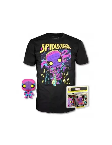 Pop & tee marvel spiderman black light funko + camiseta talla m