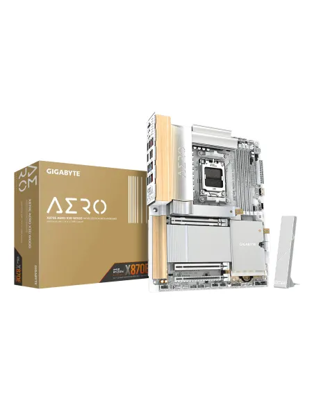 GIGABYTE X870E AERO X3D WOOD Placa Base - Compatible con procesadores AMD Ryzen 9000, VRM digital de 16+2+2 fases, hasta 9000Hz