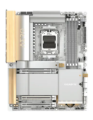 GIGABYTE X870E AERO X3D WOOD Placa Base - Compatible con procesadores AMD Ryzen 9000, VRM digital de 16+2+2 fases, hasta 9000Hz