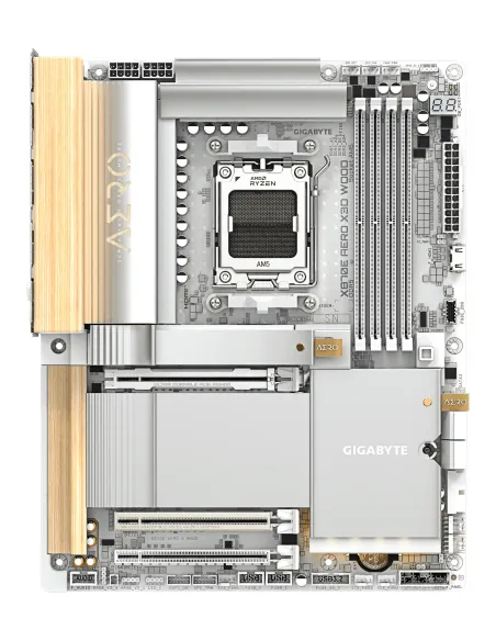 GIGABYTE X870E AERO X3D WOOD Placa Base - Compatible con procesadores AMD Ryzen 9000, VRM digital de 16+2+2 fases, hasta 9000Hz