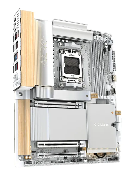 GIGABYTE X870E AERO X3D WOOD Placa Base - Compatible con procesadores AMD Ryzen 9000, VRM digital de 16+2+2 fases, hasta 9000Hz