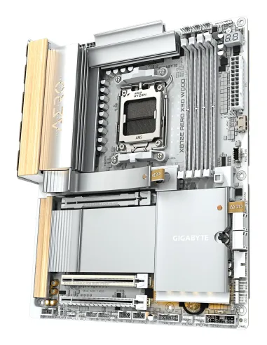 GIGABYTE X870E AERO X3D WOOD Placa Base - Compatible con procesadores AMD Ryzen 9000, VRM digital de 16+2+2 fases, hasta 9000Hz