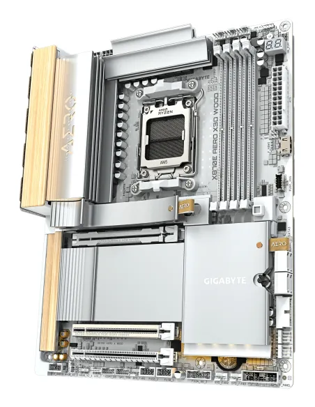 GIGABYTE X870E AERO X3D WOOD Placa Base - Compatible con procesadores AMD Ryzen 9000, VRM digital de 16+2+2 fases, hasta 9000Hz
