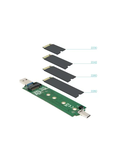 TooQ Caja Externa USB-C M + USB-A M para SSD M.2 NGFF NVMe, Negra