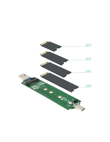 TooQ Caja Externa USB-C M + USB-A M para SSD M.2 NGFF NVMe, Negra