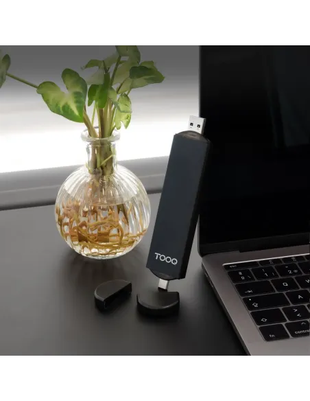 TooQ Caja Externa USB-C M + USB-A M para SSD M.2 NGFF NVMe, Negra