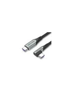 Cable USB 2.0 Tipo-C 90º Vention TAKHF/ USB Tipo-C Macho - USB Tipo-C Macho/ Hasta 100W/ 480Mbps/ 1m/ Gris