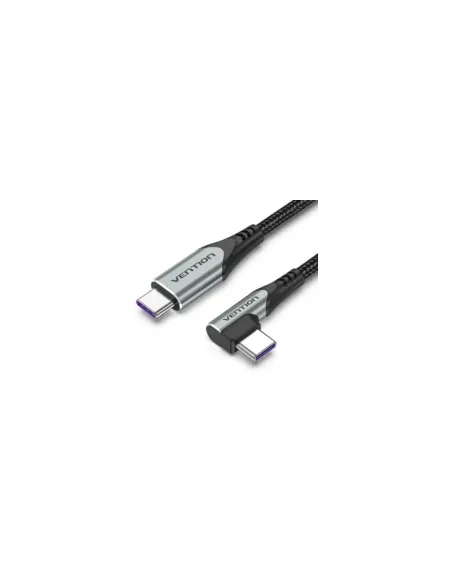 Cable USB 2.0 Tipo-C 90º Vention TAKHF/ USB Tipo-C Macho - USB Tipo-C Macho/ Hasta 100W/ 480Mbps/ 1m/ Gris