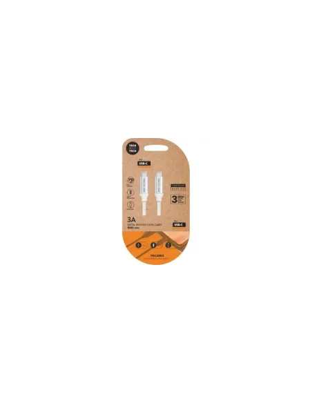 Cable USB 2.0 Tipo-C Tech One Tech TEC2204/ USB Tipo-C Macho - USB Tipo-C Macho/ Hasta 20W/ 480Mbps/ 1m/ Blanco