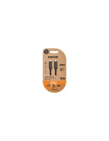 Cable USB 2.0 Tipo-C Tech One Tech TEC2206/ USB Tipo-C Macho - USB Tipo-C Macho/ Hasta 60W/ 480Mbps/ 1m/ Negro