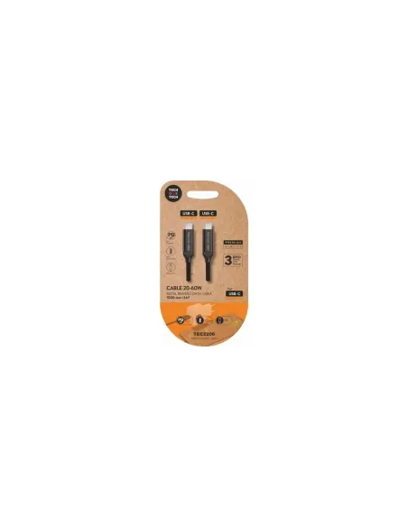 Cable USB 2.0 Tipo-C Tech One Tech TEC2206/ USB Tipo-C Macho - USB Tipo-C Macho/ Hasta 60W/ 480Mbps/ 1m/ Negro