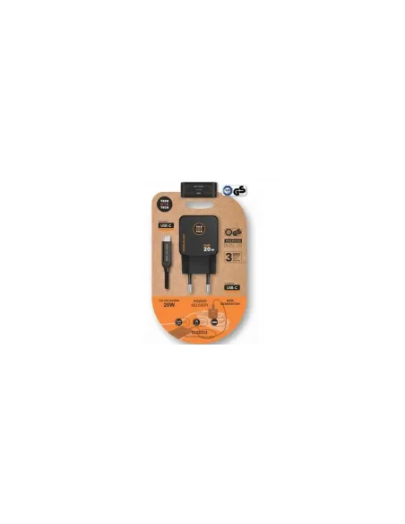 Cargador de Pared GaN Tech One Tech TEC2223/ 1xUSB Tipo-C + Cable USB Tipo-C/ 20W/ Negro