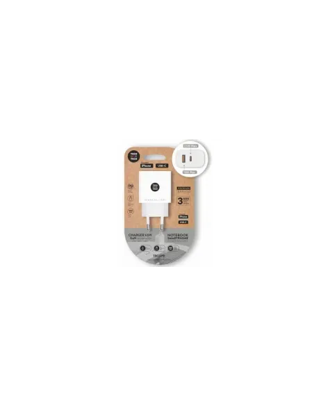 Cargador de Pared GaN Tech One Tech GaN TEC2270/ 1xUSB Tipo-C/ 1xUSB/ 65W/ Blanco