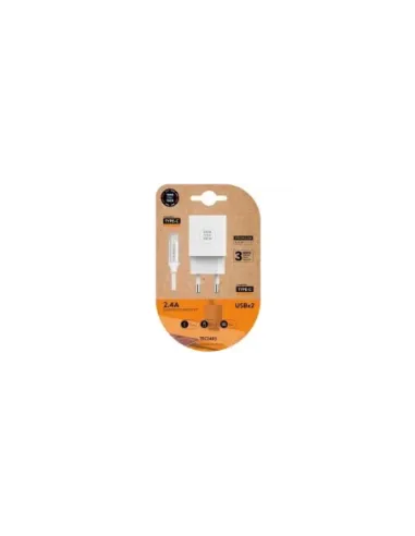 Cargador de Pared Tech One Tech TEC2403/ 2xUSB + Cable USB Tipo-C/ 12W/ Blanco