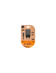 Cargador de Pared Tech One Tech TEC2423/ 2xUSB + Cable USB Tipo-C/ 12W/ Negro
